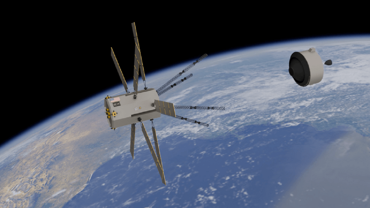 Una de las situaciones planteadas ha consistido en evitar el intento de una astronave hostil de atrapar con sus brazos robóticos un satélite de la coalición constituida en AsterX - PHOTO/ExLabs