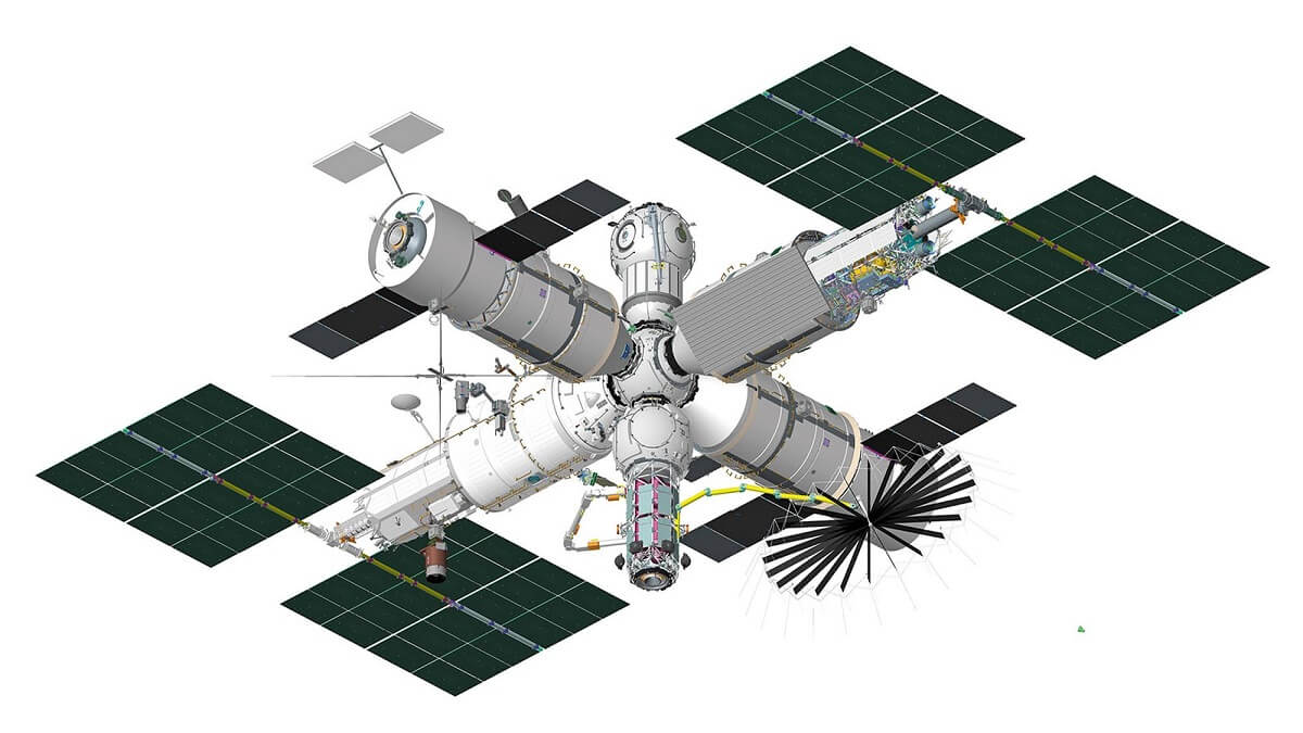 Diseño final de la estación espacial ROSS, cuyos pesados y más grandes módulos llevará al espacio el Angara A5, instrumento clave para su construcción a partir de 2027 - PHOTO/Roscosmos