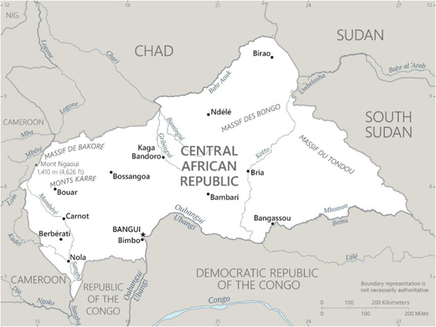 Mapa de la RCA. Fuente: CIA World Factbook