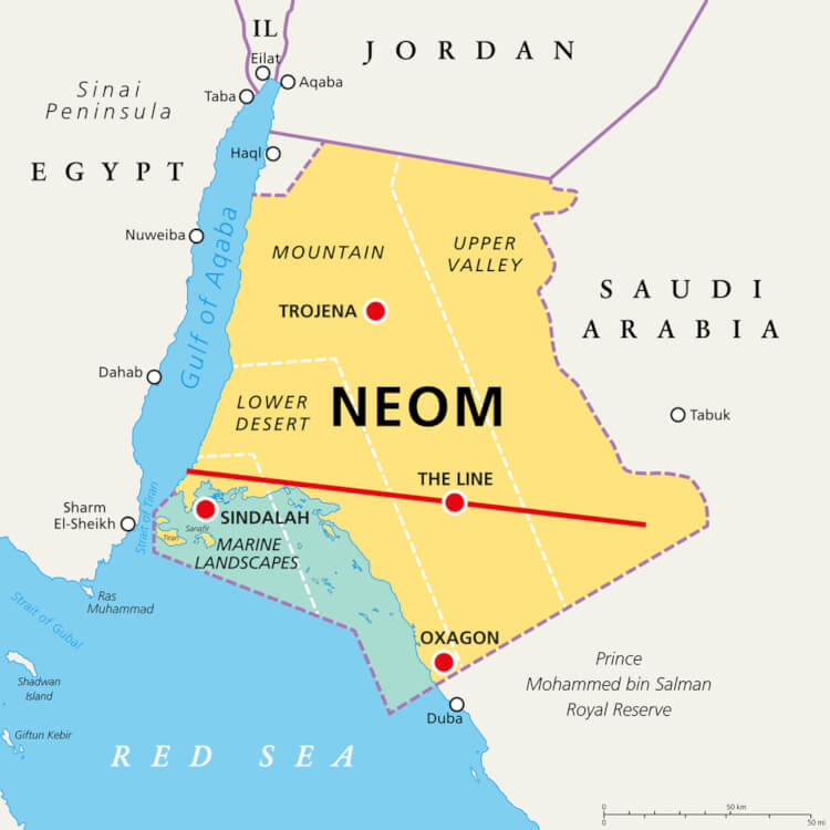 En esta ilustración se pueden ver los emplazamientos de la empresa saudí NEOM - <a data-cke-saved-href="https://depositphotos.com/es/?/" href="https://depositphotos.com/es/?/">Depositphotos</a>