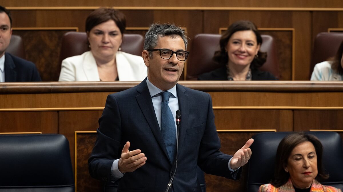 El ministro Félix Bolaños, que en su ensoñación identifica jaurías distintas a sus aliados separatistas catalanes y vascos - PHOTO/PSOE-Eugenia Morago