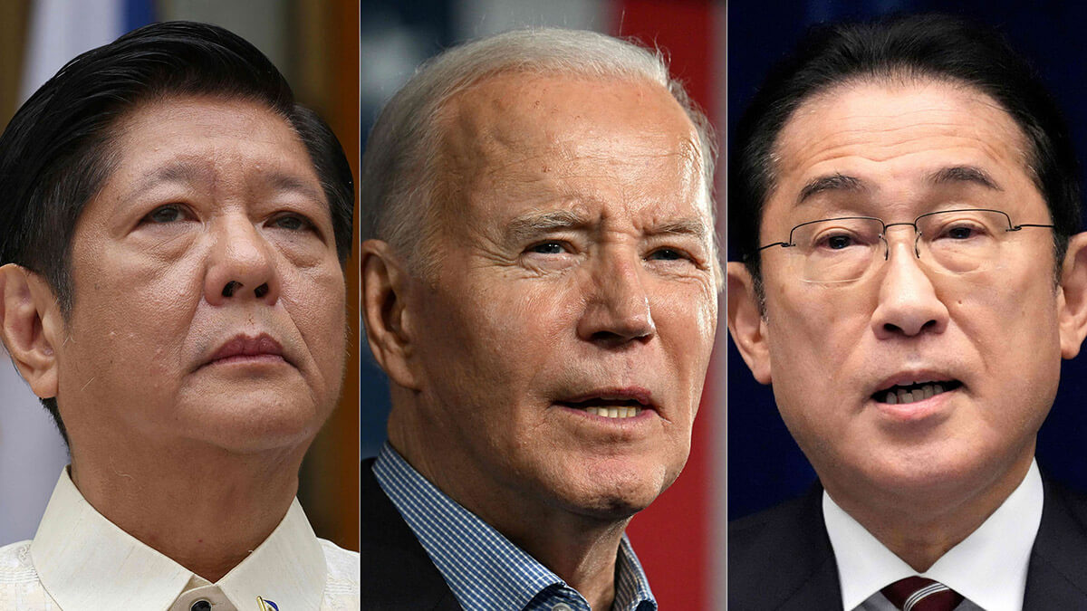 Esta combinación de imágenes muestra al presidente de Filipinas, Ferdinand Marcos Jr. (izq.), al presidente de Estados Unidos, Joe Biden, y el primer ministro japonés, Fumio Kishida - PHOTO/AFP