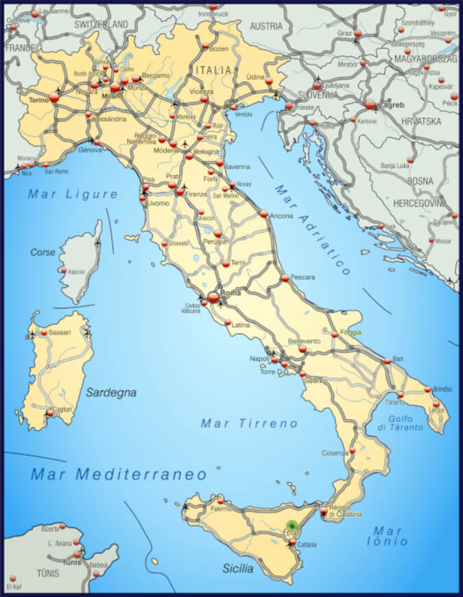 Mapa de carreteras de Italia - <a data-cke-saved-href="https://depositphotos.com/es/?/" href="https://depositphotos.com/es/?/">Depositphotos</a>