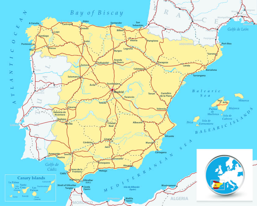 Mapa de carreteras de España - <a data-cke-saved-href="https://depositphotos.com/es/?/" href="https://depositphotos.com/es/?/">Depositphotos</a>
