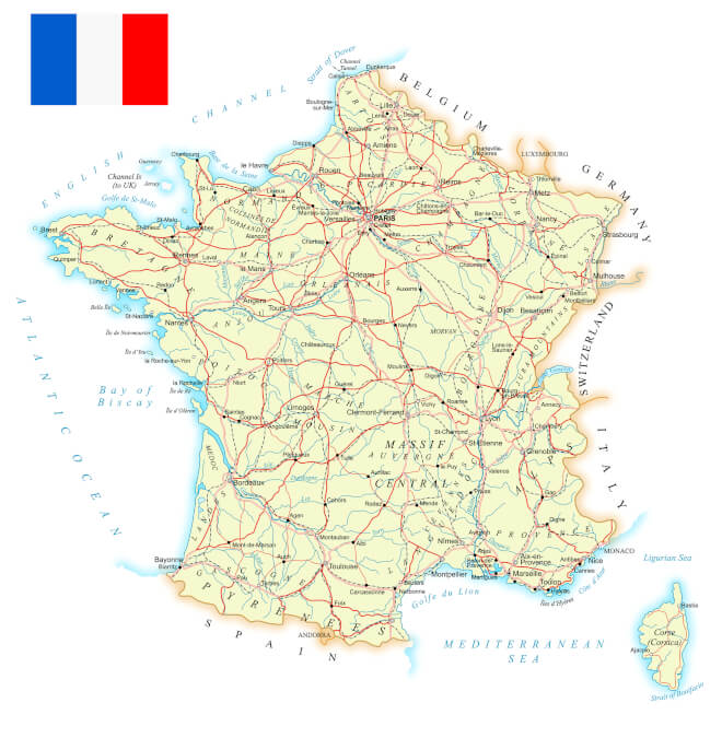 Mapa de carreteras de Francia - <a data-cke-saved-href="https://depositphotos.com/es/?/" href="https://depositphotos.com/es/?/">Depositphotos</a>