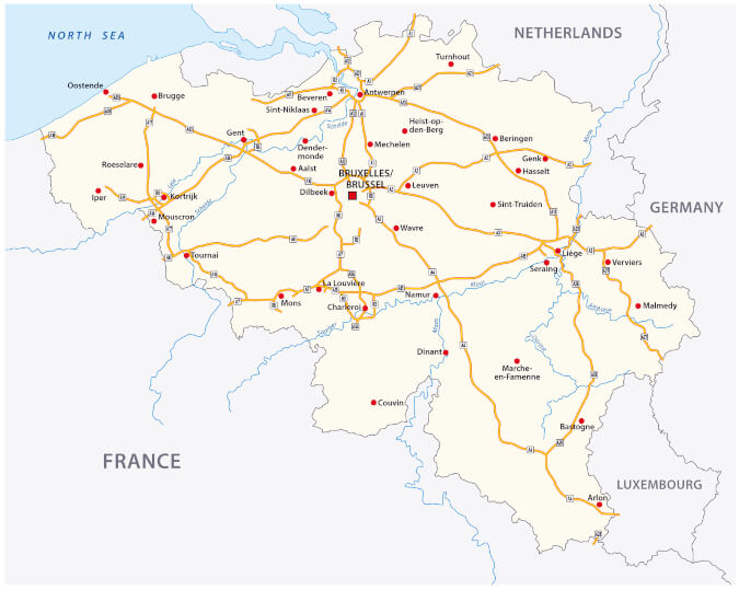 Mapa de carreteras de Bélgica - <a data-cke-saved-href="https://depositphotos.com/es/?/" href="https://depositphotos.com/es/?/">Depositphotos</a>