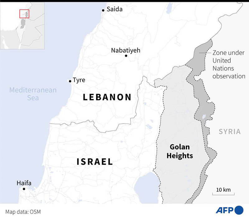 Mapa de la zona fronteriza entre Líbano e Israel - AFP/AFP