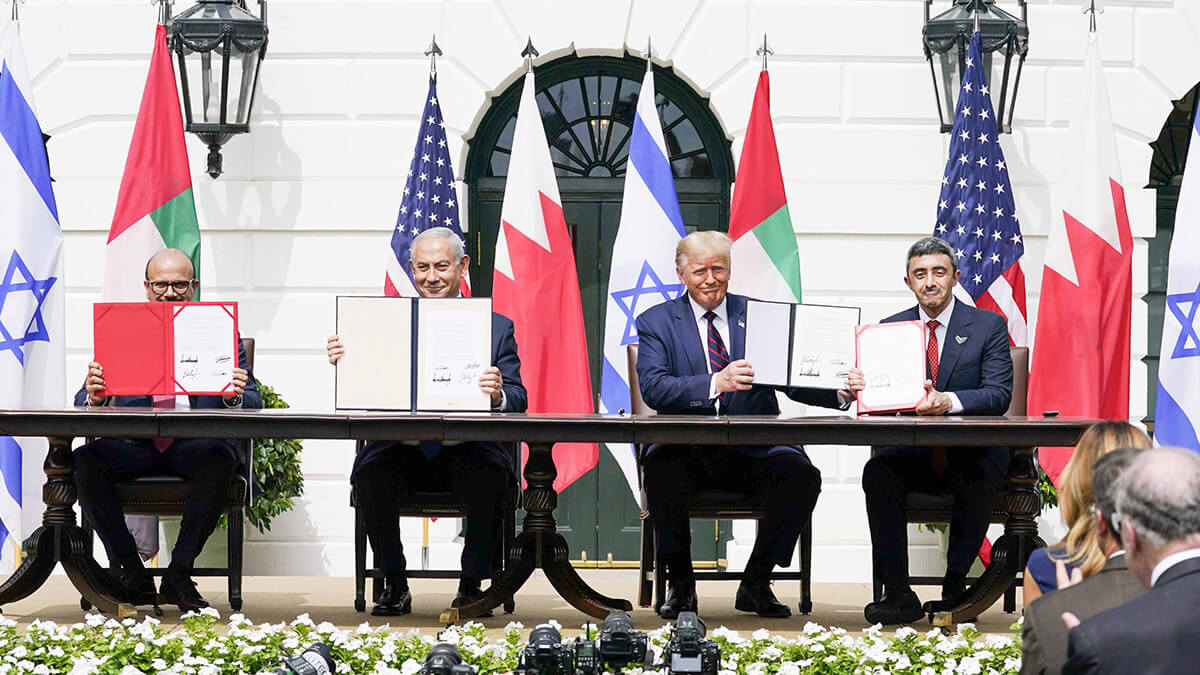 Ceremonia de firma de los Acuerdos de Abraham en el jardín sur de la Casa Blanca el 15 de septiembre de 2020 - AP/ALEX BRANDON