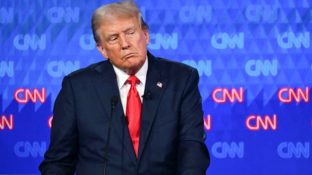 <p>El expresidente de Estados Unidos y candidato presidencial republicano Donald Trump en el primer debate presidencial de las elecciones de 2024, en CNN estudios en Atlanta, Georgia, el 27 de junio de 2024 - AFP/ANDREW CABALLERO-REYNOLDS</p>