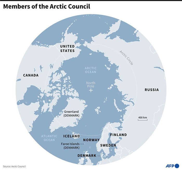 Mapa que muestra los ocho miembros del Consejo Ártico  - AFP/KENAN AUGEARD