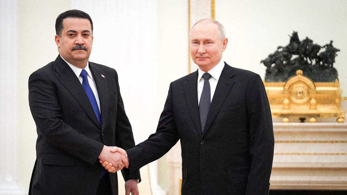 <p>El presidente ruso, Vladimir Putin, se reúne con el primer ministro iraquí, Mohammed Shia Al-Sudani, durante una reunión en Moscú, Rusia, el 10 de octubre de 2023 - PHOTO/OFICINA DE PRENSADE PRIMER MINISTRO DE IRAQ via REUTERS</p>