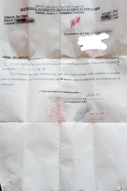 Requisition des maires de la xilaya de Tizi Ouzou pour accueillir Tebboune