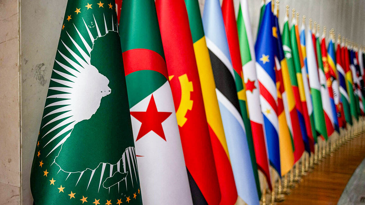 <p>Banderas de los estados miembros de la Unión Africana en la sede de la UA en Adís Abeba - AFP/MICHELE SPATARI</p>