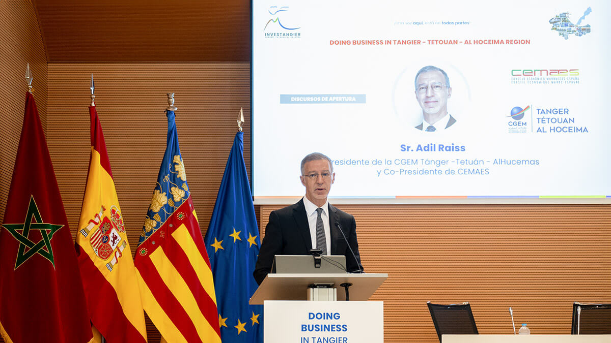 <p>Adil Rais,en su intervención en el “Doing Business in Tangier-Tetouan-Al Hoceima Region” celebrado en Valencia - PHOTO/ATALAYAR</p>
