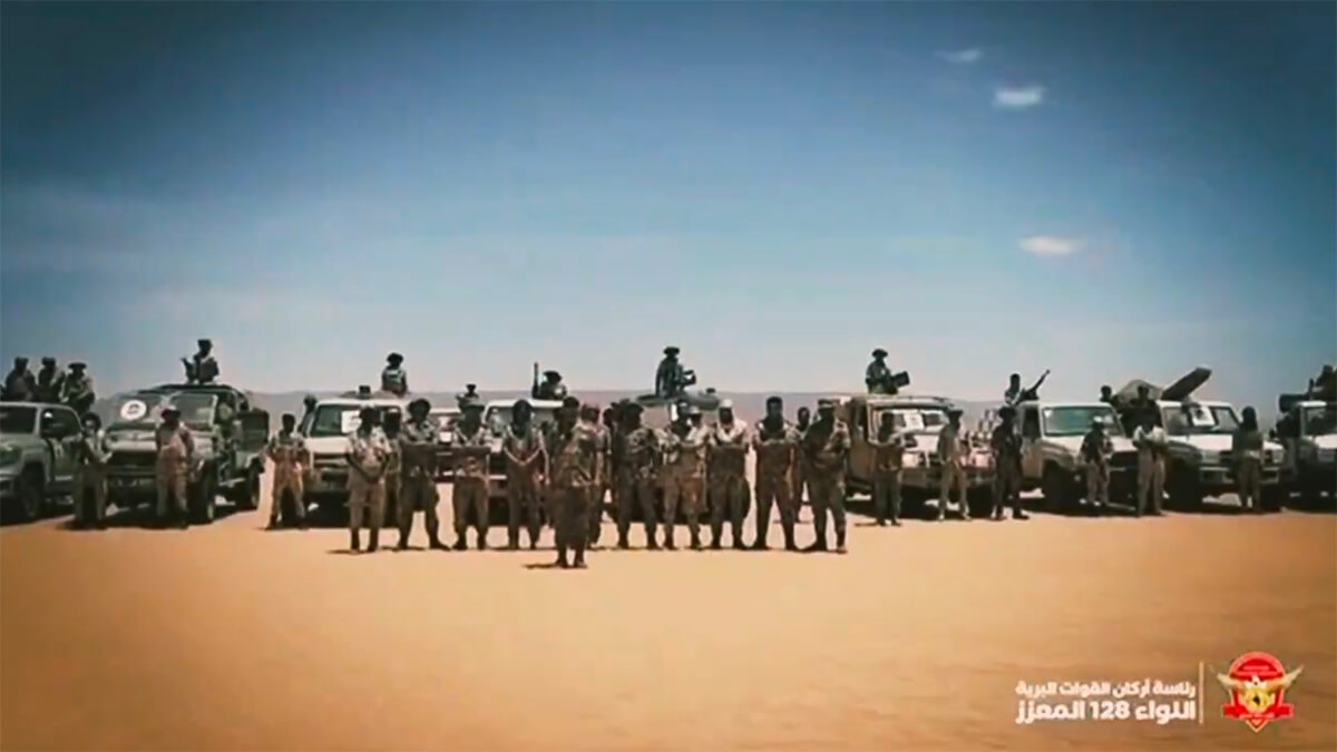 Les membres de la « 128ª Brigada Reforzada » dirigés par Khalifa Haftar - Photo/Reds Sociales
