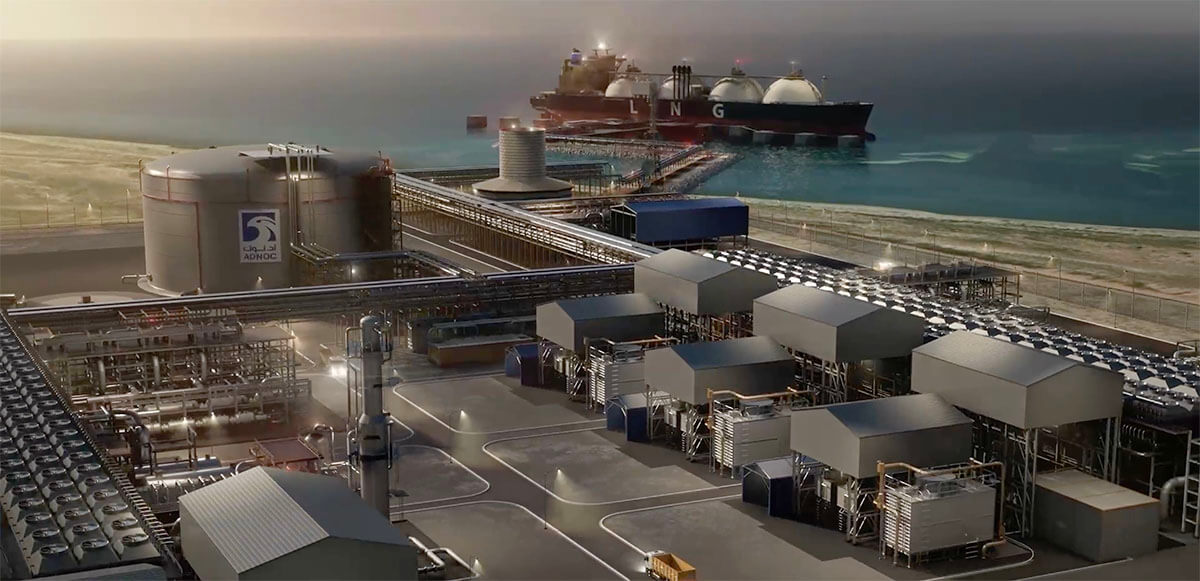 <p>El proyecto de GNL de Ruwais, que se está desarrollando actualmente en la Ciudad Industrial de Al Ruwais, Abu Dhabi, será la primera instalación de exportación de GNL en la región de Oriente Medio y África en operar con energía limpia - PHOTO/ADNOC</p>
