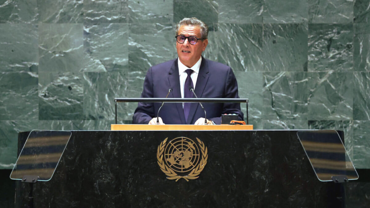 <p>El primer ministro de Marruecos, Aziz Akhannouch, habla durante la 79ª sesión de la Asamblea General de las Naciones Unidas en la sede de las Naciones Unidas en la ciudad de Nueva York el 24 de septiembre de 2024 - AFP/ CHARLY TRIBALLEAU</p>
