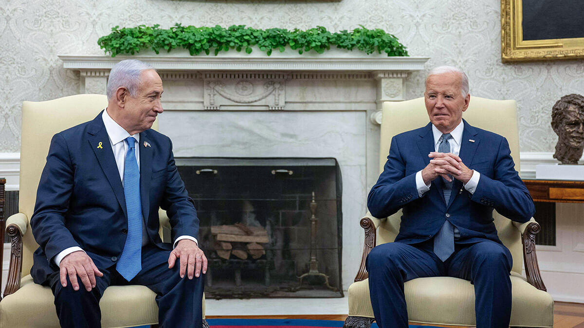 <p>El presidente de Estados Unidos, Joe Biden, se reúne con el primer ministro israelí, Benjamin Netanyahu, en el Despacho Oval de la Casa Blanca en Washington, Estados Unidos, el 25 de julio de 2024 - AFP/ JIM WATSON</p>
