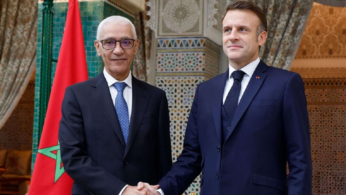 Rachid Talbi Alami, presidente del Parlamento de Marruecos, y Emmanuel Macron, presidente de Francia - PHOTO/POOL/AFP/LUDOVIC MARIN