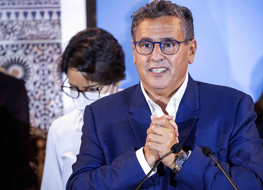 Aziz Akhannouch, durante una conferencia de prensa en la capital, Rabat, después de que su partido obtuviera el primer puesto en las elecciones parlamentarias y locales, el 9 de septiembre de 2021 - AFP/ FADEL SENNA
