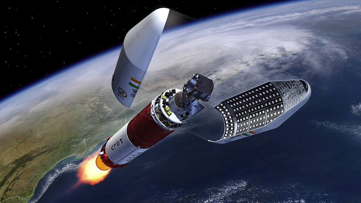 De 44 metros de longitud y cuatro etapas de propulsión, el lanzador indio PLSV ha sido el elegido para poner en órbita los dos Proba-3, que ya lo fue en 2001 para colocar en el espacio el Proba-1 también de la ESA - PHOTO/ESA-P. Carril 