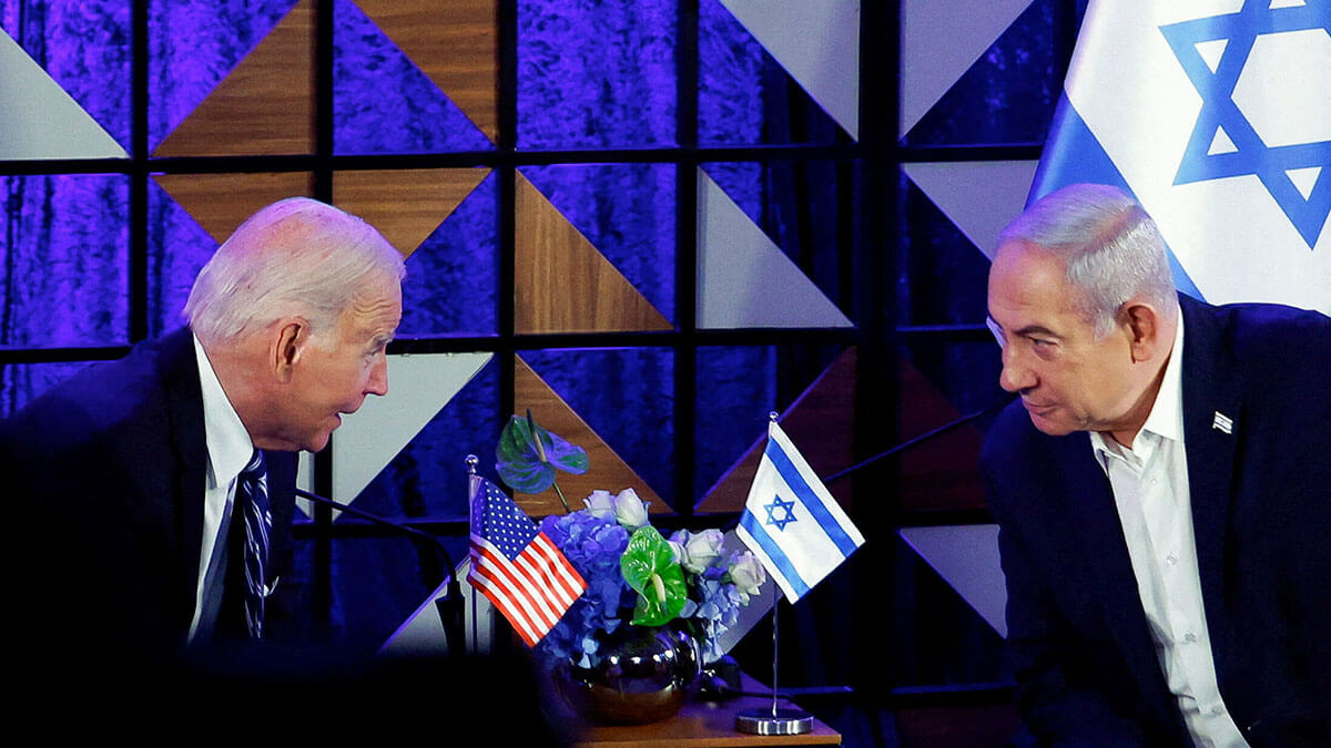 <p>El presidente estadounidense Joe Biden asiste a una reunión con el primer ministro israelí Benjamin Netanyahu, durante su visita a Israel en medio del conflicto en curso entre Israel y Hamás, en Tel Aviv, Israel - REUTERS/EVELYN HOCKSTEIN</p>