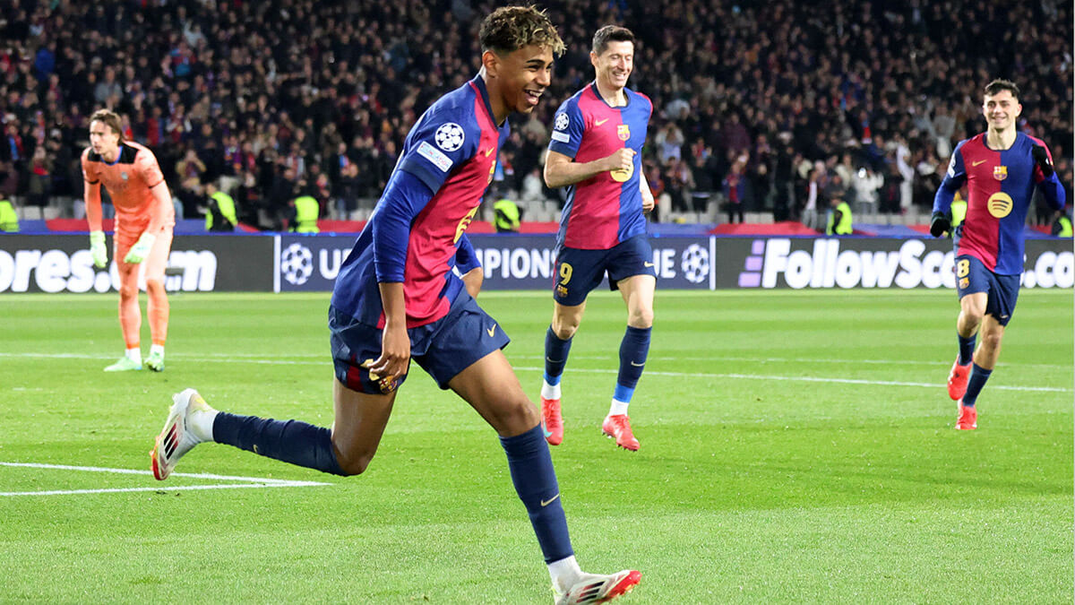 Lamine Yamal celebra su primer gol en el  Estadi Olimpic Lluis Companys, Barcelona, ​​España el 29 de enero de 2025 - REUTERS/ NACHO DOCE