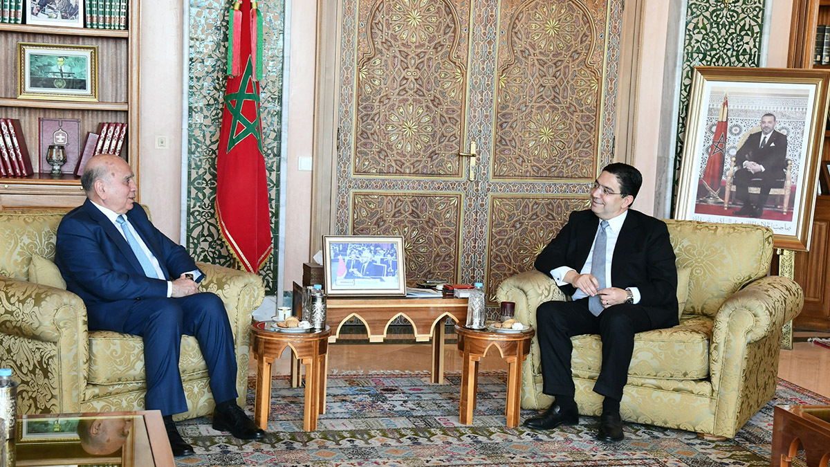 <p>Reunión de Nasser Bourita con su homólogo iraquí, Fuad Hussein - PHOTO/ @MarocDiplomatie </p>