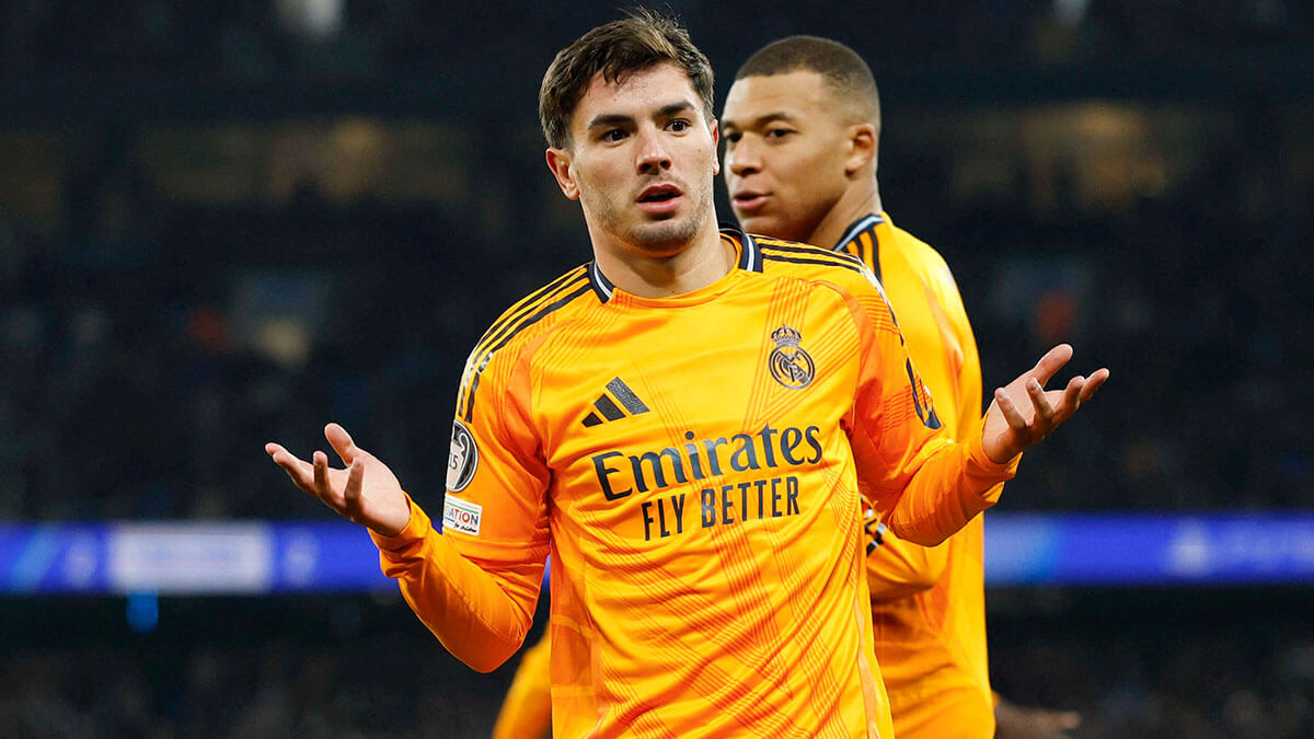 <p>Brahim Díaz del Real Madrid celebra su segundo gol con Kylian Mbappé del Real Madrid - PHOTO/ACTION IMAGES vía REUTERS/JASON CAIRNDUFF </p>