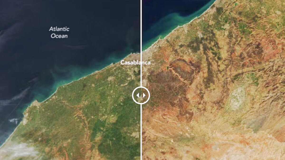 <p>Dos imágenes de la NASA de la misma zona de la región de Casablanca - PHOTO/NASA </p>