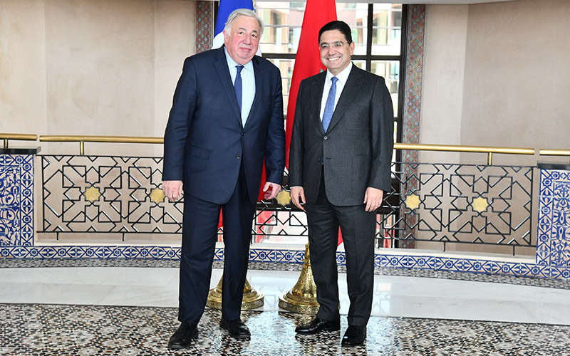 El ministro de Asuntos Exteriores, Nasser Bourita con el presidente del Senado de la República Francesa, Gérard Larcher - PHOTO/ @Marocdiplo_EN