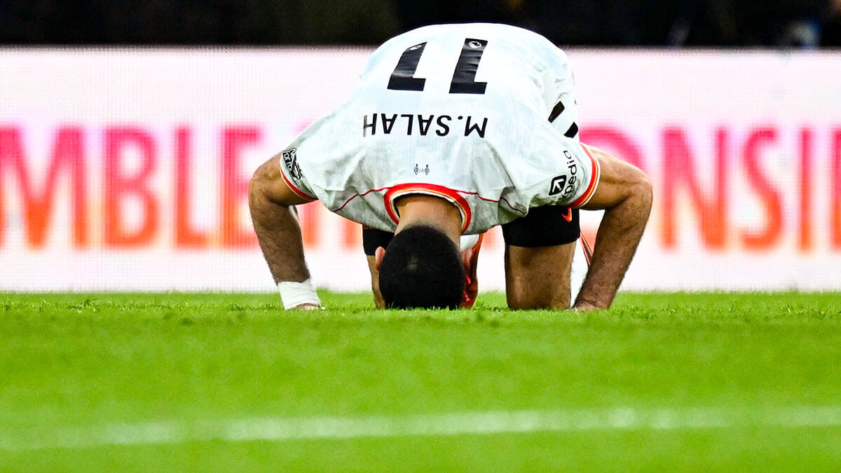Mohamed Salah del Liverpool celebra su segundo gol en el partido entre el AFC Bournemouth y el Liverpool en el Vitality Stadium, Bournemouth, Gran Bretaña, el 1 de febrero de 2025 - REUTERS/DYLAN MARTINEZ