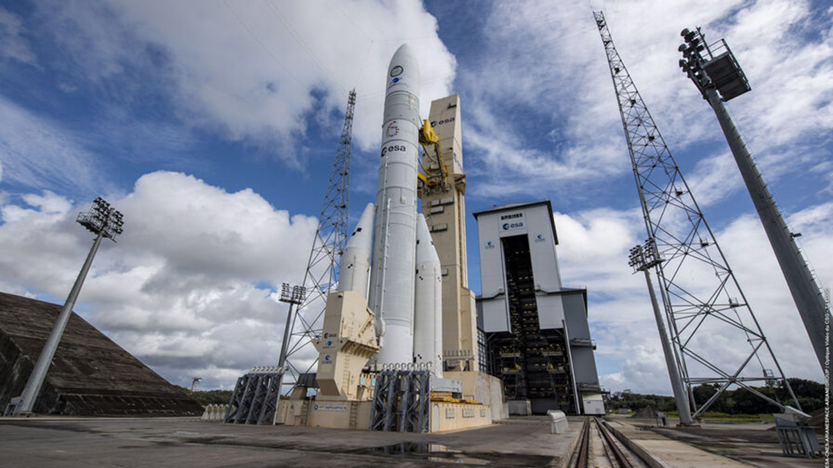 Salvo fuertes vientos, climatología adversa o problemas técnicos, el Ariane 6 partirá el 3 de marzo desde su rampa de despegue en la Guayana francesa, en la costa atlántica de Sudamérica - PHOTO/ESA-Arianespace-CSG