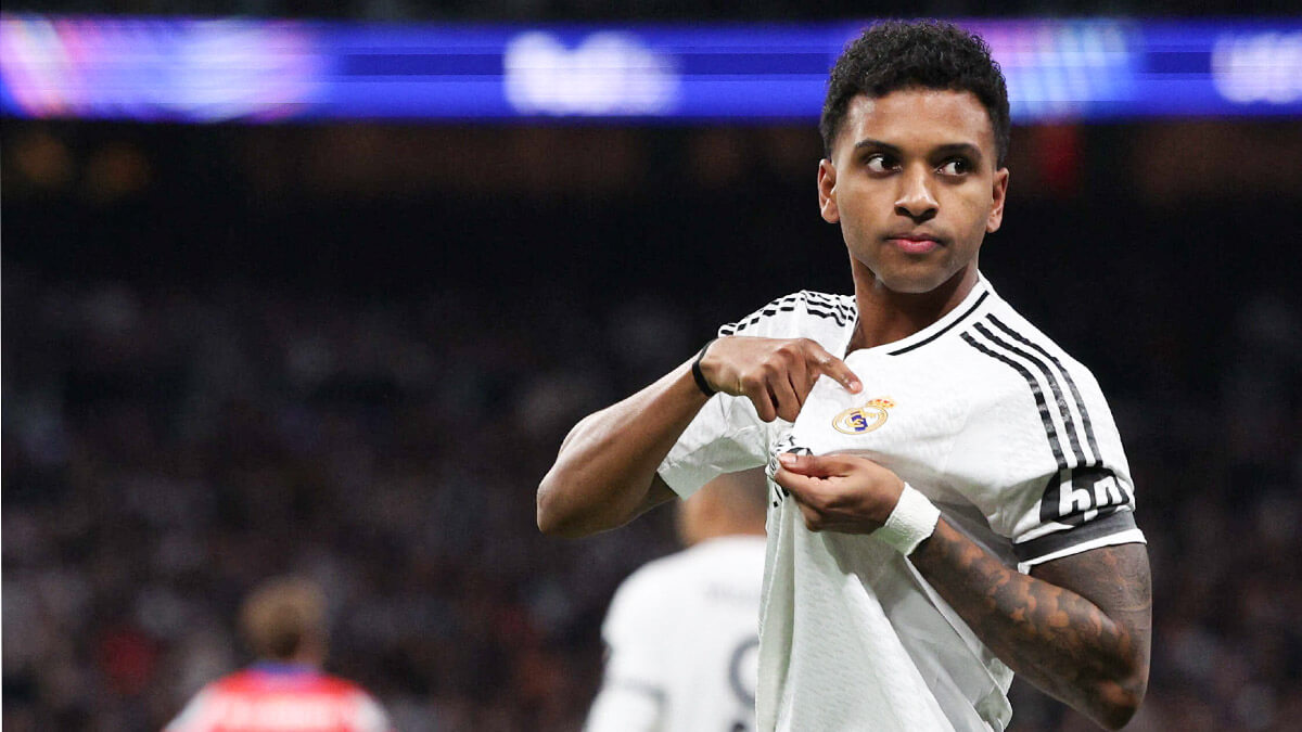 <p>Rodrygo del Real Madrid celebra el primer gol - REUTERS/VIOLETA SANTOS MOURA </p>
