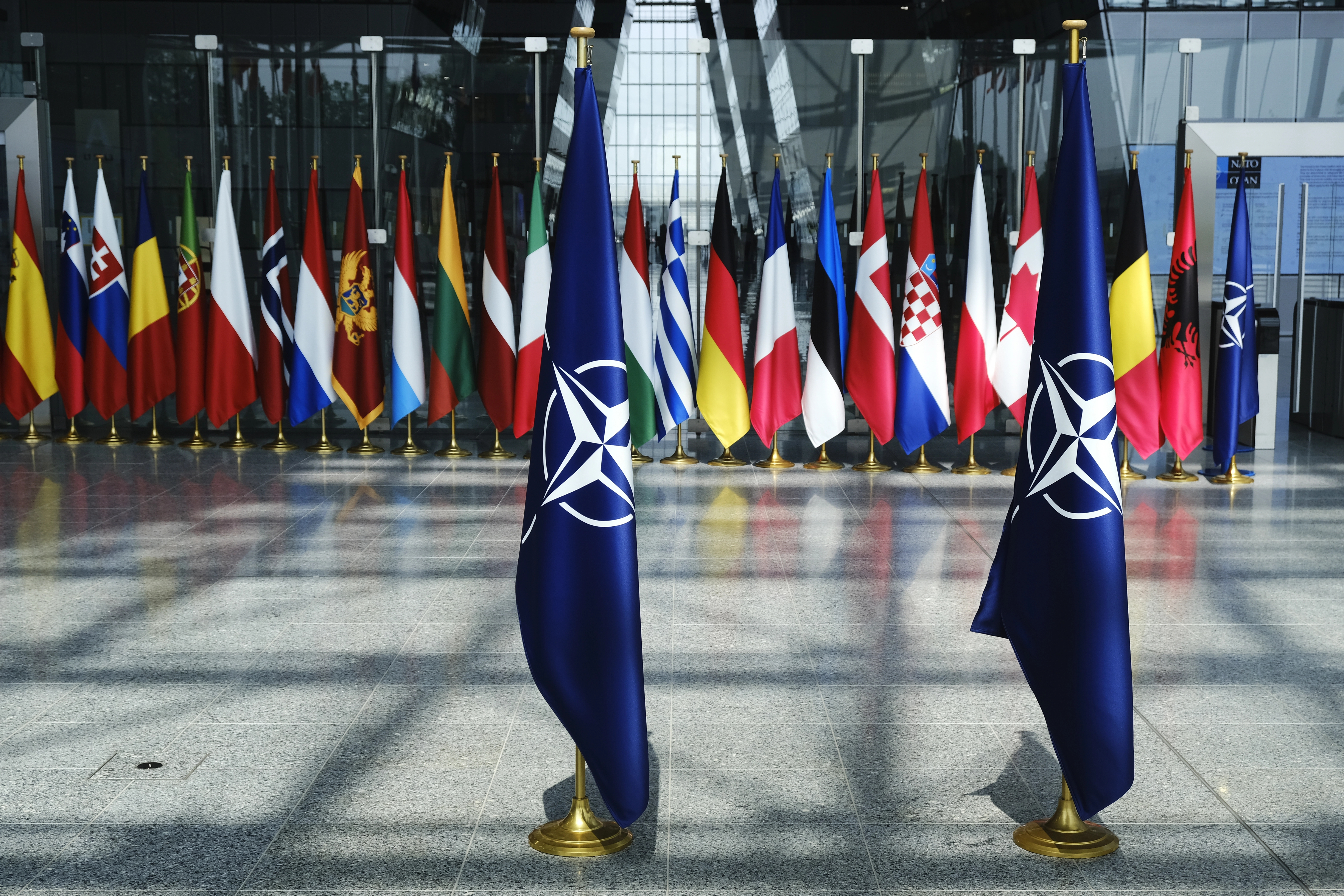 Banderas de las OTAN acompañadas por las de cada país miembro - <a data-cke-saved-href="https://depositphotos.com/es/?/" href="https://depositphotos.com/es/?/">Depositphotos</a>