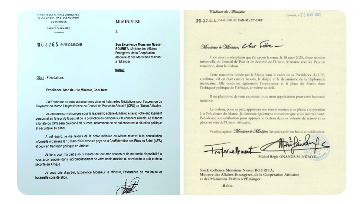 Cartas de ministros de Asuntos Exteriores de Gabón y Níger al ministro de Asuntos Exteriores de Marruecos, Nasser Bourita