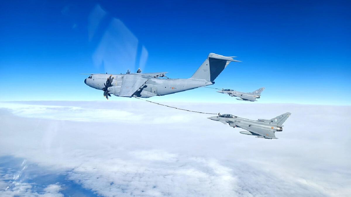 El 58,5 por ciento del volumen económico de las exportaciones de 2023 se concentran en el capítulo aeronaves, en la facturación de ejemplares del MRTT, A400M, aeroestructuras y equipos electrónicos del caza europeo Eurofighter - PHOTO/EMAD-MDE
