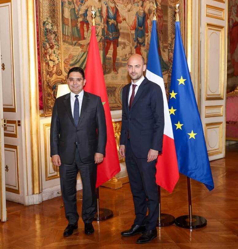Nasser Bourita, ministro de Asuntos Exteriores de Marruecos, y su homólogo de Francia, Jean Noel Barrot - PHOTO/X/@MarocDiplomatie