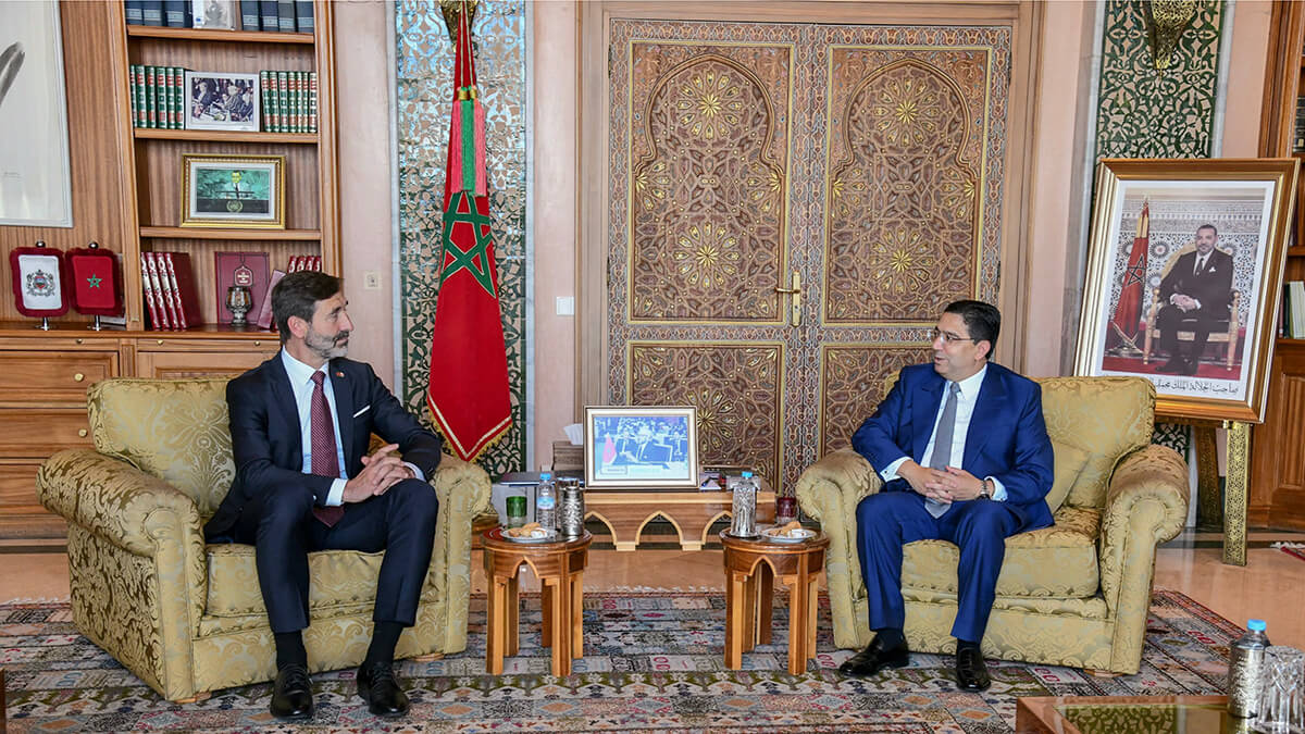 Nasser Bourita, ministro de Asuntos Exteriores y Cooperación Africana, junto a su homólogo eslovaco Juraj Blanár, en Rabat, Marruecos - PHOTO/MAROC DIPLOMATIE
