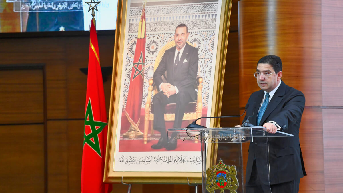 Nasser Bourita, ministro de Asuntos Exteriores de Marruecos, durante su discurso en Rabat por el Día de África el 27 de mayo de 2025 - PHOTO/MAROC DIPLOMATIE