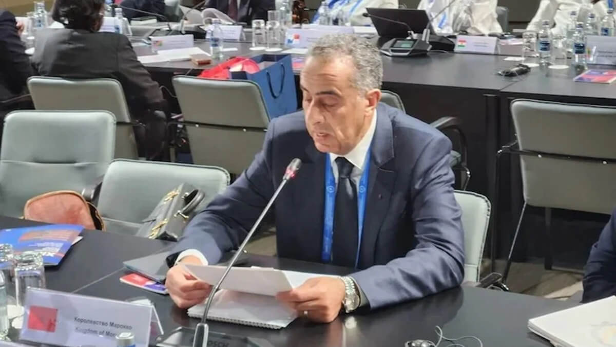 Abdellatif Hammouchi, director general de Seguridad Nacional y de Vigilancia del Territorio de Marruecos (DGST-DGSN) durante su intervención en la 13ª Reunión Internacional de Altos Responsables de Seguridad, celebrada en Moscú los días 27 al 29 de mayo de 2025 - PHOTO/REDES SOCIALES