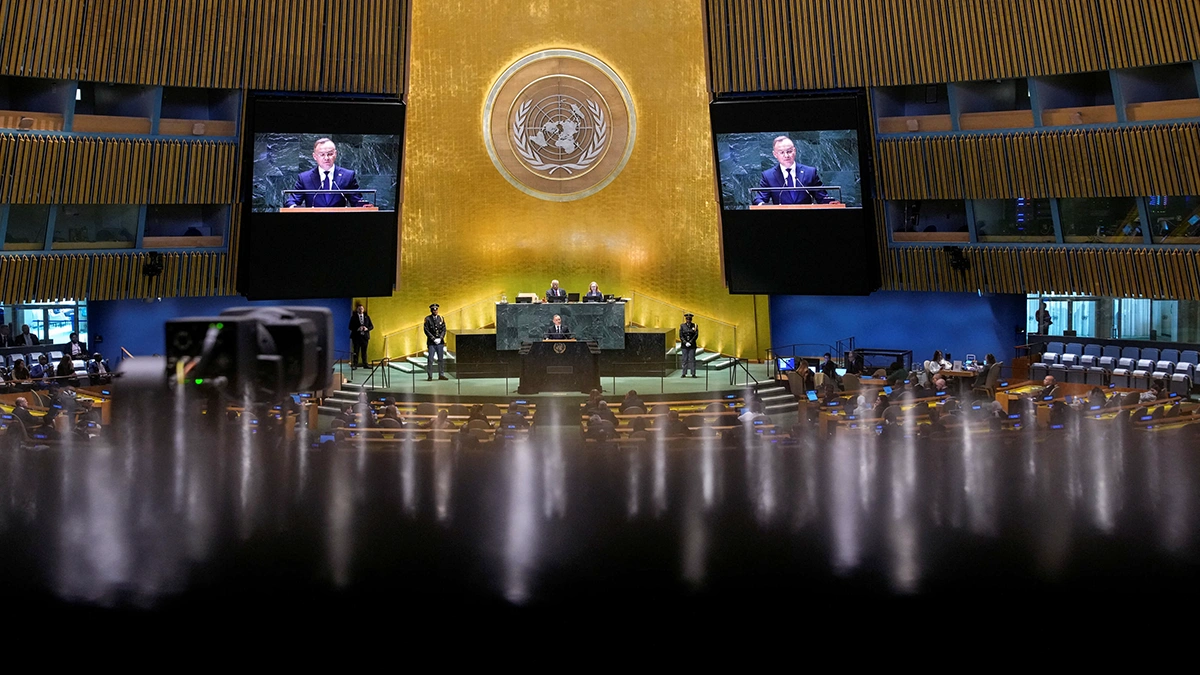 El presidente polaco, Andrzej Duda, se dirige a la Asamblea General de las Naciones Unidas en la sede de la ONU en Nueva York, EE. UU., el 4 de marzo de 2025 - REUTERS/ EDUARDO MUÑOZ