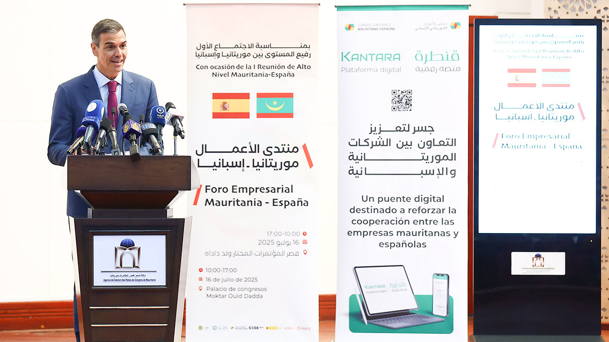 El presidente del Gobierno, Pedro Sánchez, durante la clausura del Encuentro Empresarial España-Mauritania - PHOTO/Pool Moncloa / Fernando Calvo
