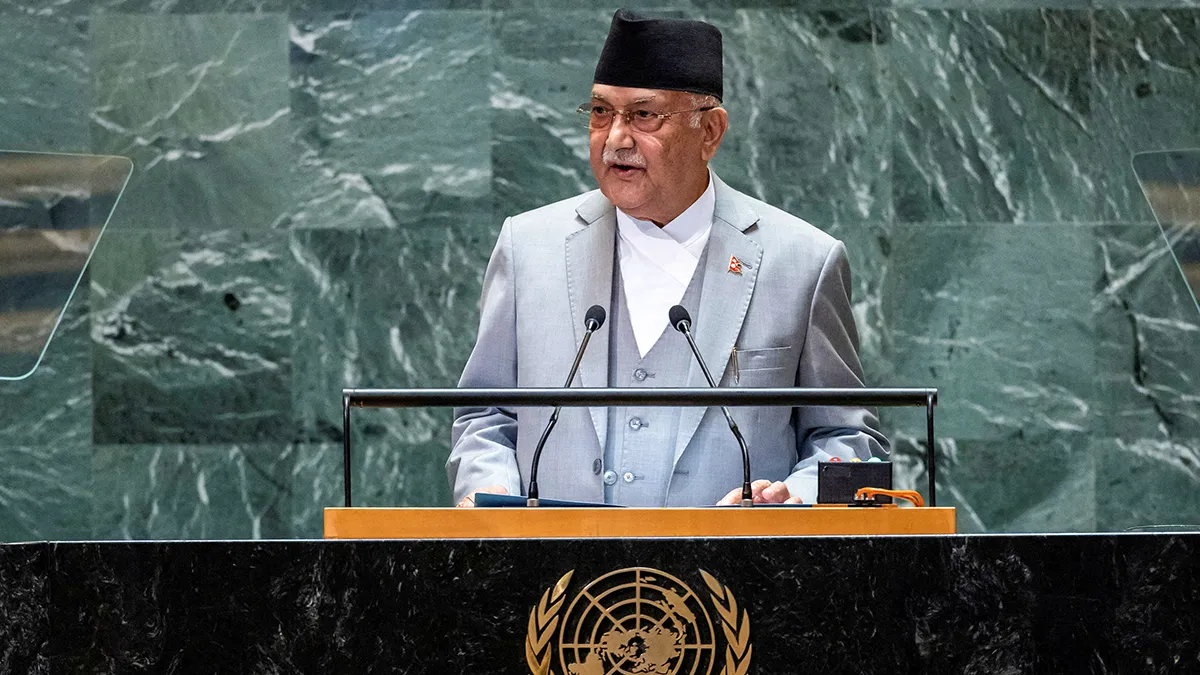 <p>El primer ministro de Nepal, KP Sharma Oli, se dirige a la 79.ª Asamblea General de las Naciones Unidas en la sede de la ONU en Nueva York, EE. UU., el 26 de septiembre de 2024 - REUTERS/ EDUARDO MUÑOZ </p>
