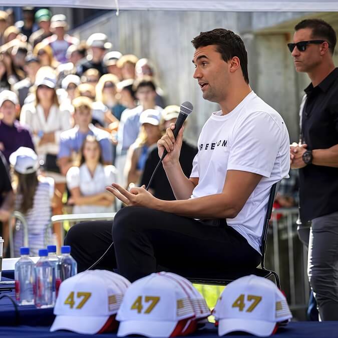 Charlie Kirk, fundador de Turning Point USA, minutos antes de ser asesinado durante la conferencia en la Universidad de Utah, Estados Unidos el 10 de septiembre de 2025 - PHOTO/REDES SOCIALES