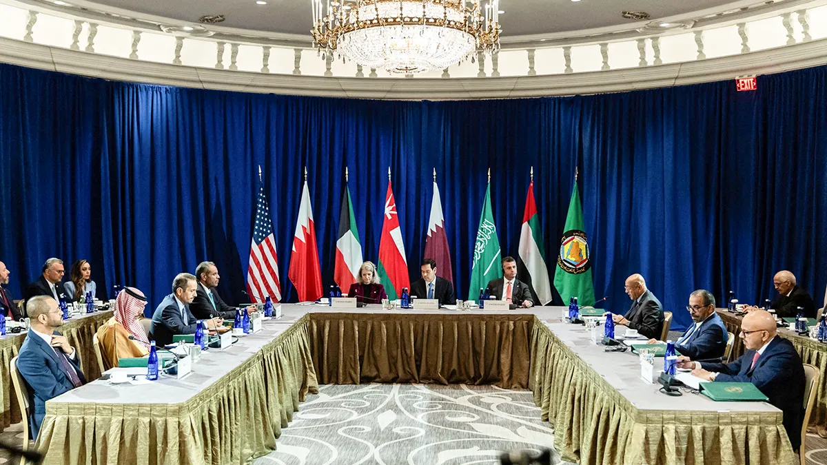 <p>El secretario de Estado de Estados Unidos, Marco Rubio, asiste a una reunión con los ministros de Asuntos Exteriores de los países del Consejo de Cooperación del Golfo como parte de la 80.ª sesión de la Asamblea General de las Naciones Unidas en el Hotel Lotte Palace, en Nueva York, Estados Unidos, el 24 de septiembre de 2025 - PHOTO/ STEFAN JEREMIAH via REUTERS </p>
