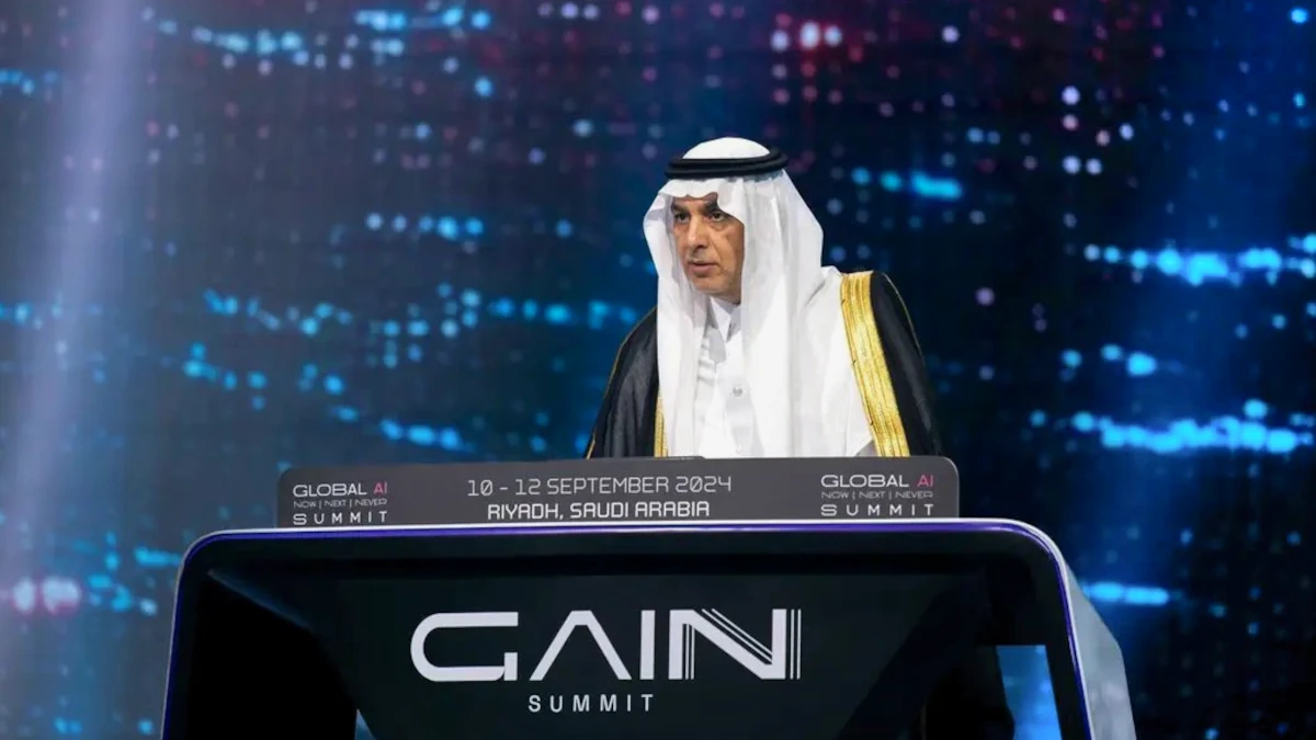 Abdullah bin Sharaf Al-Ghamdi, presidente de la SDAIA durante el discurso de inauguración de la AI Global Summit 2024 - PHOTO/GAIN