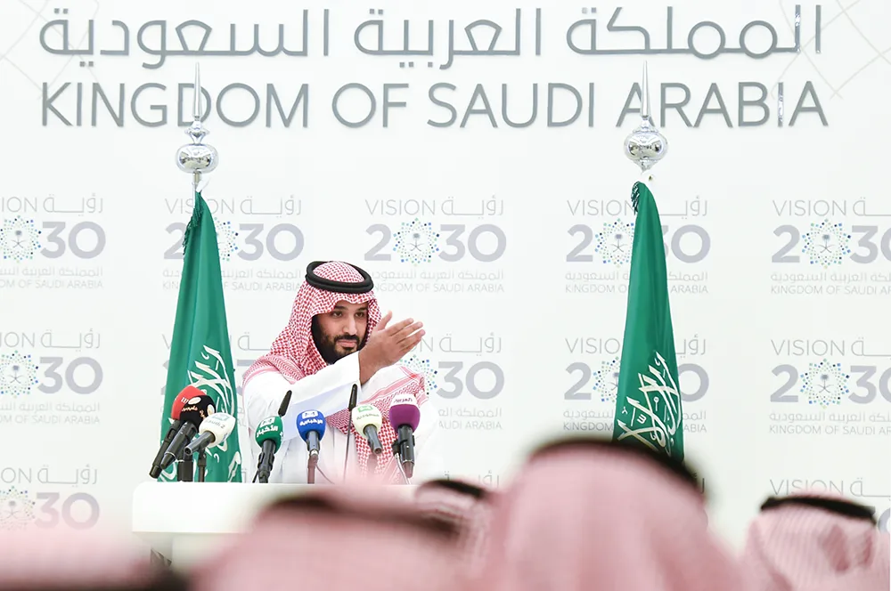 <p>Mohamed bin Salman, ofrece una conferencia de prensa en Riad - PHOTO / PALACIO REAL SAUDÍ</p>

