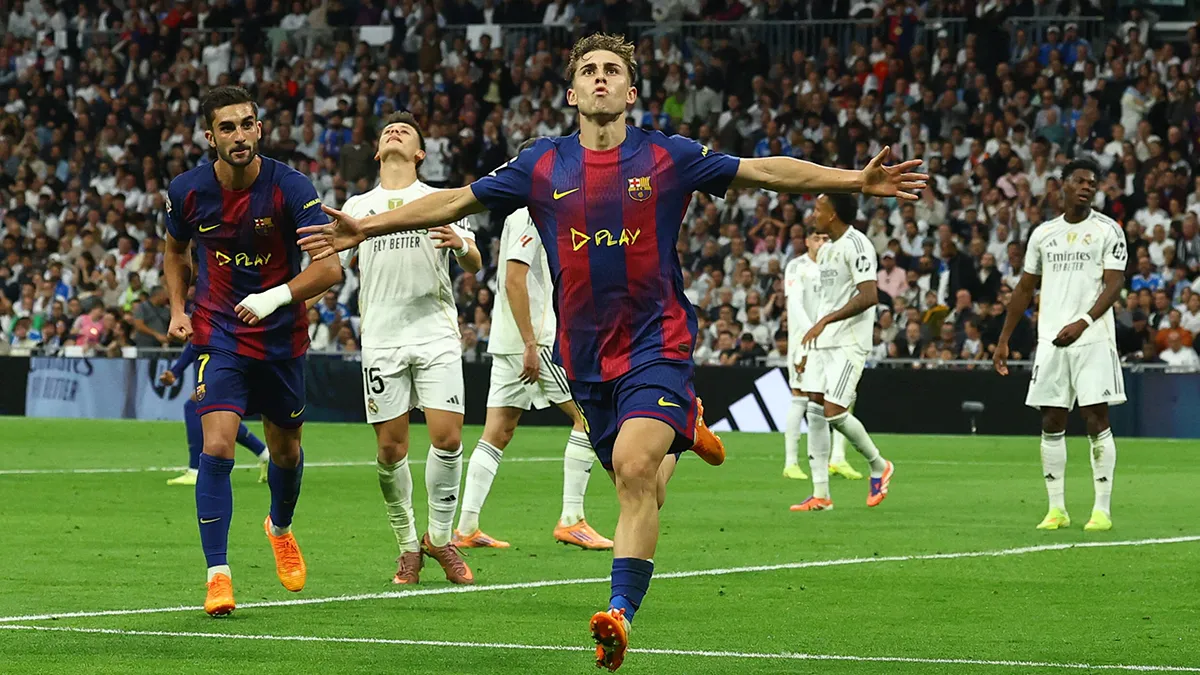 <p>Fermín López del FC Barcelona celebra su primer gol - REUTERS/ ALBERT GEA </p>
