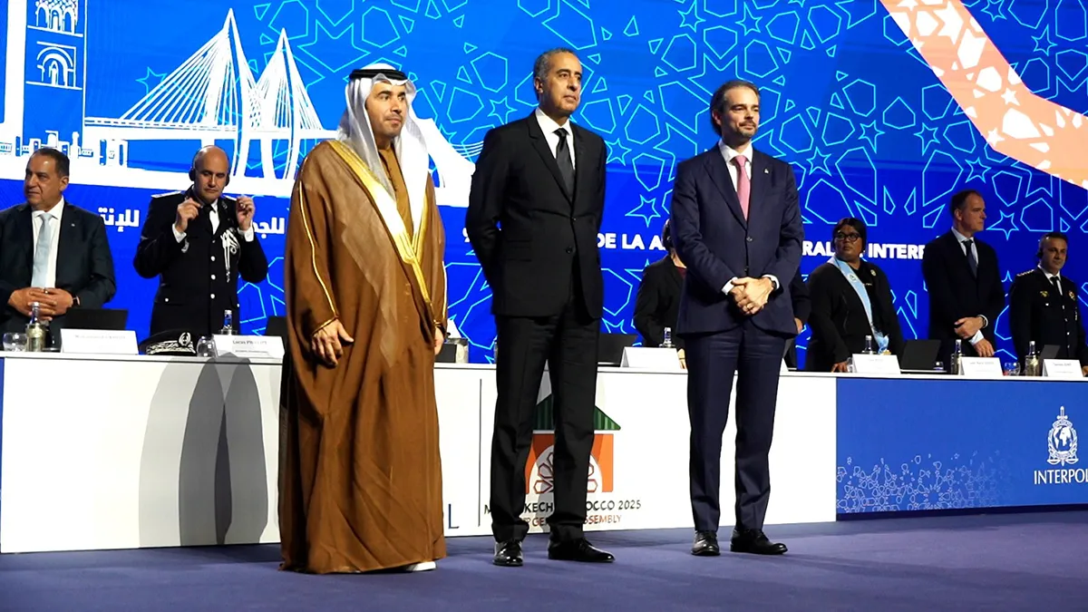 Abdellatif Hammouchi, director general de Seguridad Nacional y Vigilancia Territorial (DGSN-DGST), junto a Ahmed Naser Al-Raisi, presidente de INTERPOL, y Valdecy Urquiza, secretario general de la organización - PHOTO/INTERPOL